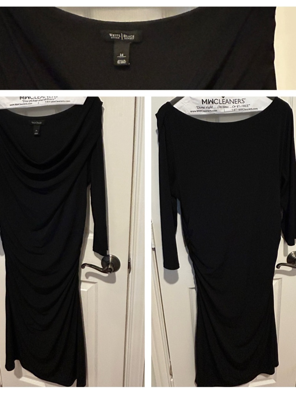 White House Black Market Black Draped Long Sleeve Jersey Dress